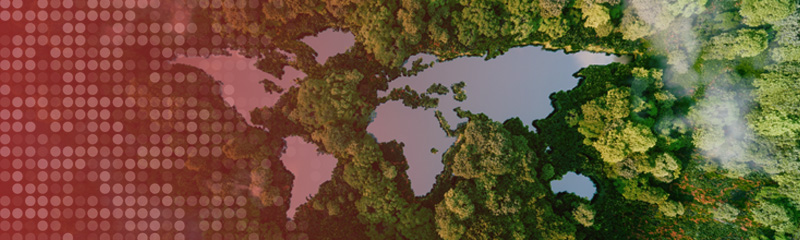 Montage graphique d’une mappemonde où les continents sont représentés des étendues d’eau